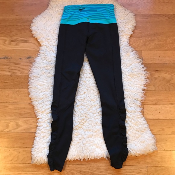 lululemon athletica Pants - LULULEMON black/teal striped waistband leggings